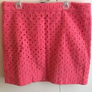J Crew Crochet coral lace pencil skirt NWOT